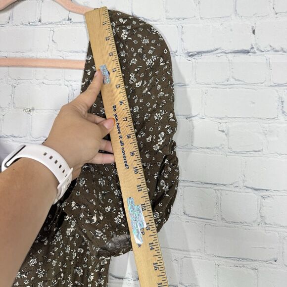 Cottage Milkmaid Midi Dress Women Plus 3X Brown Floral Puff Sleeve Prairie - Picture 11 of 14